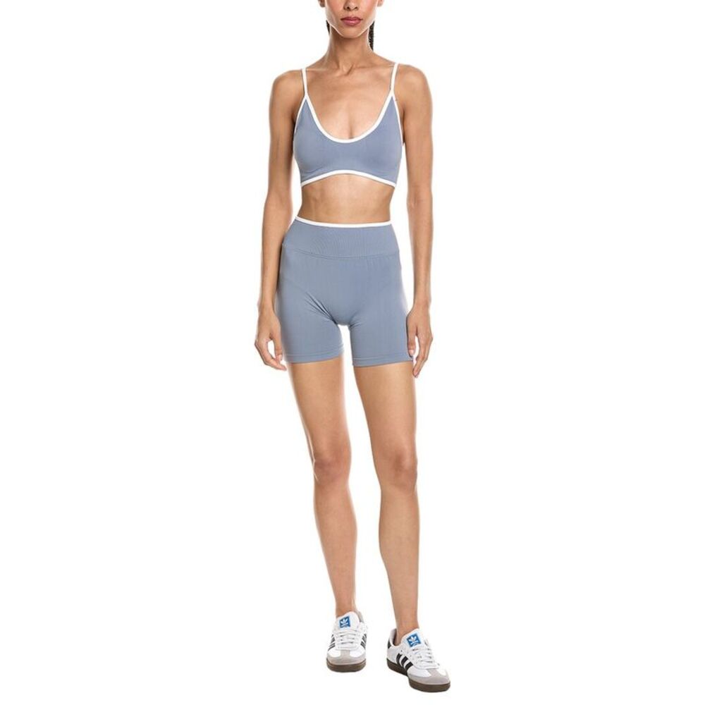 Marion Womens  2Pc 5.5In Contrast Bra & High Rise Yoga Short Set, Navy